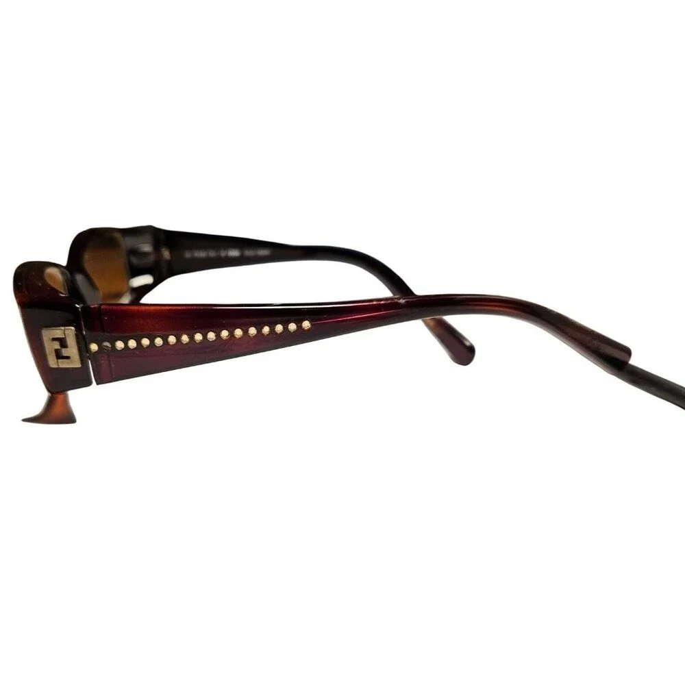 Frames‎ Only Fendi F625R 51-16 Burgundy Rectangular Eyeglasses Gold Rhinestones
